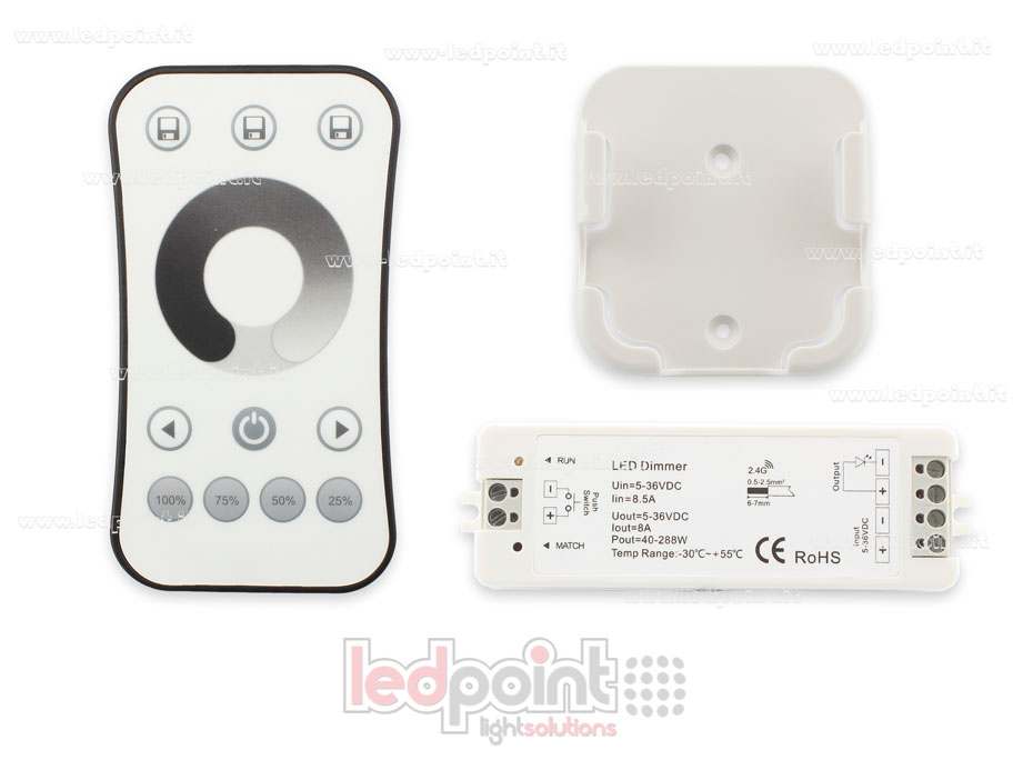 Kit télécommande + contrôleur monocouleur avec bouton 5/36V, 1ch*8A, RF 2.4G
