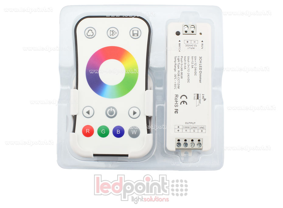 Kit télécommande + contrôleur RGB 12/24V, 3ch*4A, RF 2.4G
