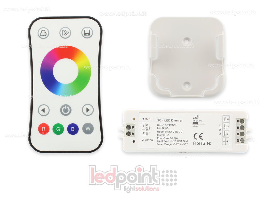 Kit télécommande + contrôleur RGB 12/24V, 3ch*4A, RF 2.4G
