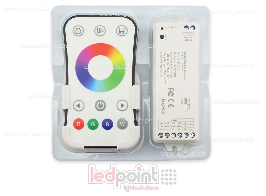 Kit télécommande + contrôleur RGBW 12/24V,  4ch*6A, Max 15A, RF 2.4G