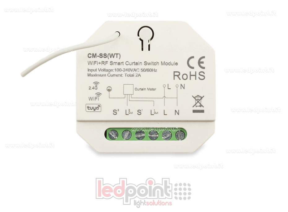 Interrupteur de rideau intelligent, 1CH*2A, 100-240VAC WiFi+RF 2.4GHz pour rail DIN