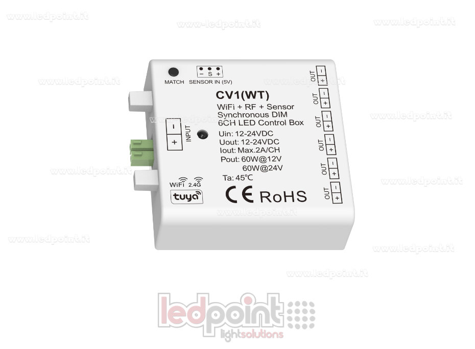 Interface de gradation 6 canaux 75/150W 12V-24V, RF 2.4GHz WiFi avec entrée capteur