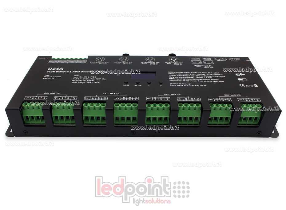 DMX 512 décodeur avec écran oled, 24 canaux 5A chacun, tension 12-12V DC