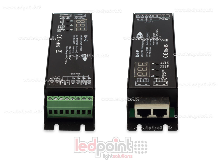DMX 512 & RDM décodeur, 4 canaux 8A chacun, tension 12-36V DC, port RJ45