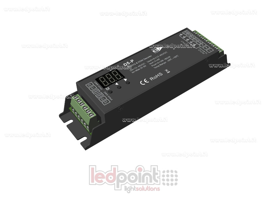 DMX 512 & RDM décodeur, 5 canaux 4A chacun, tension 12-48V DC