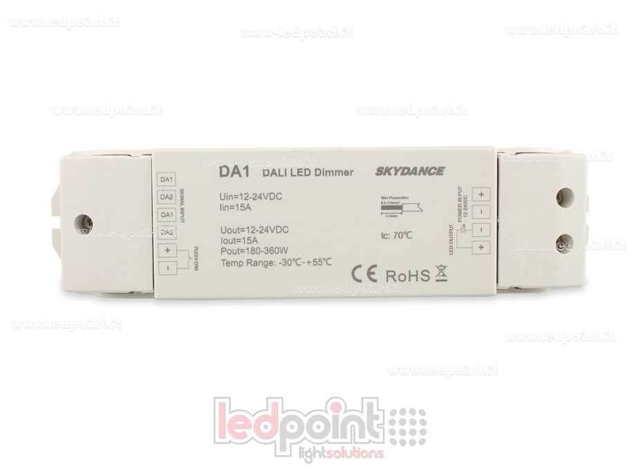 Dimmer DALI, 1 canal 15A, 12-24V DC, tension constante