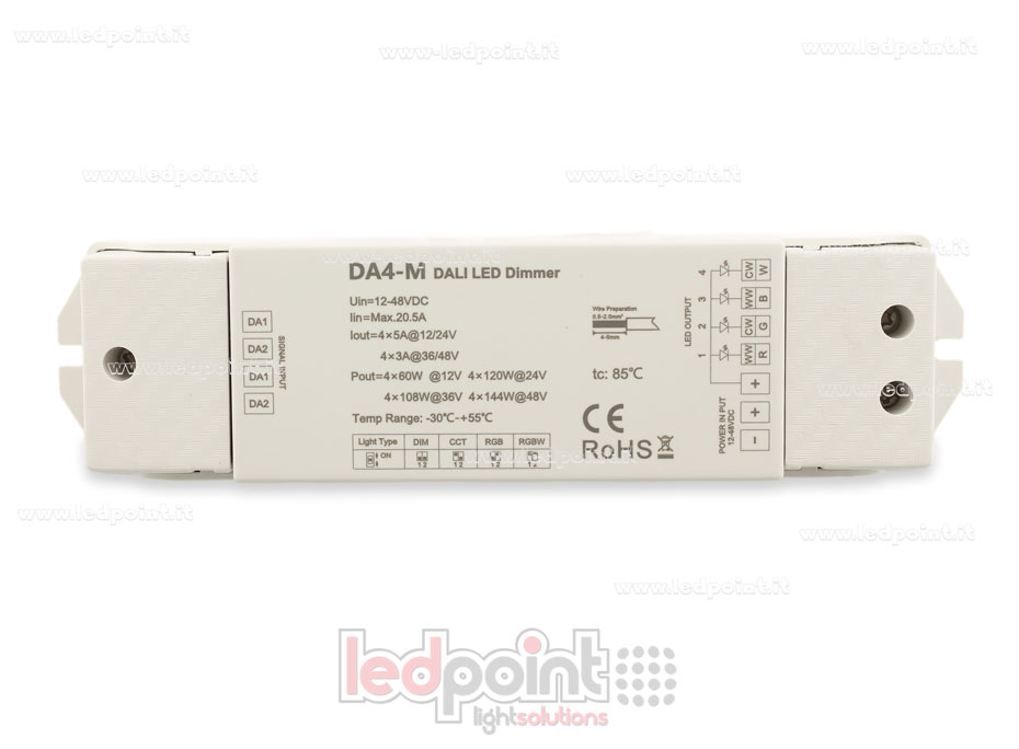 Dimmer DALI, 4 canaux 3A/5A, 12-48V DC, tension constante (DT6/DT8)