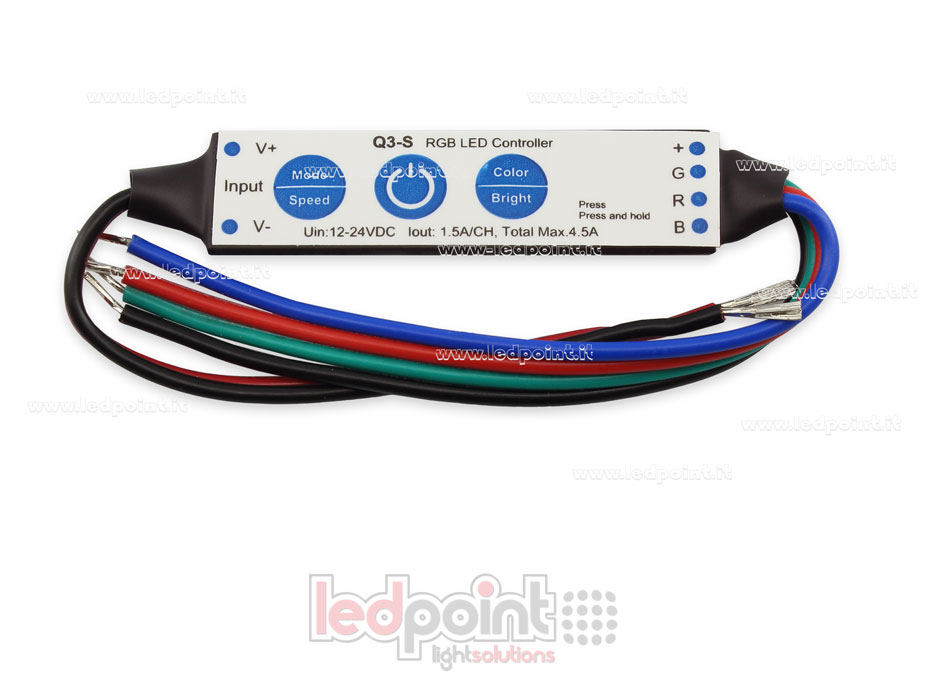 Récepteur variateur mini RGB 12/24V, 3ch 1.5A/CH 3 touches pas RF