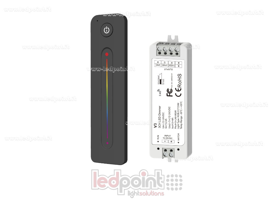Kit de télécommande + contrôleur RGB 12/24V, 3ch*4A, RF 2.4G
