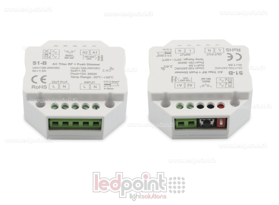 Contrôleur monocouleur triac 100/230V, push dim AC, RF 2.4G, pour boîte de jonction murale