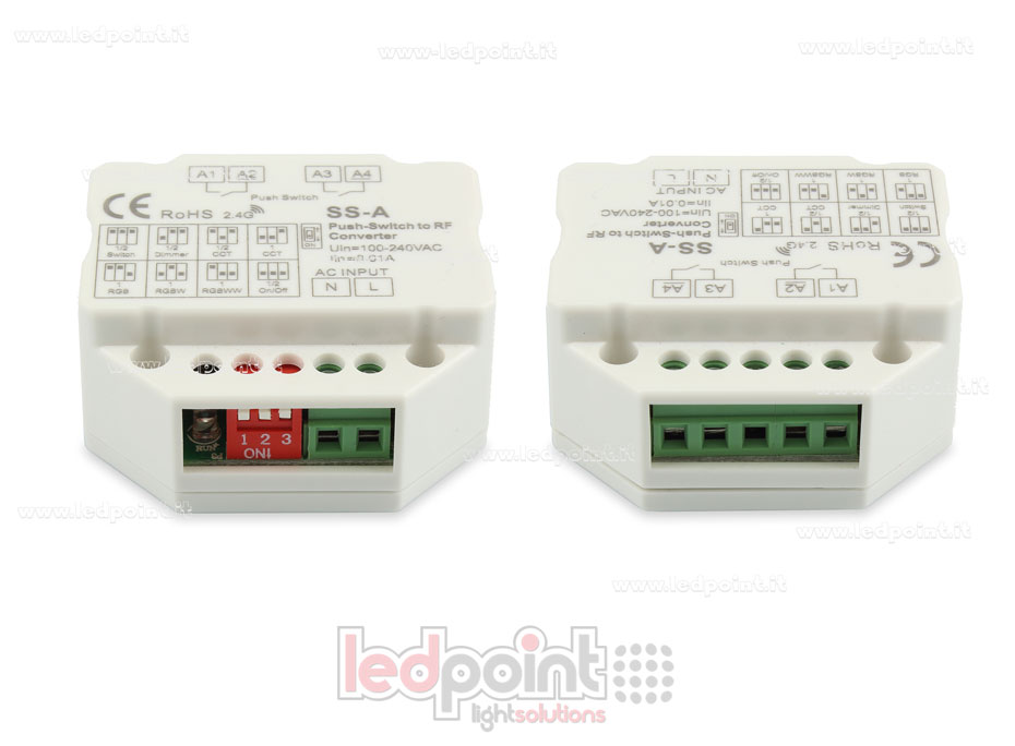 Télécommande push dim, 1 ou 2 zones, monochromatique, CCT, TGB, RGBW et RGB+CCT, RF 2.4G, pour la  boîte de jonction murale