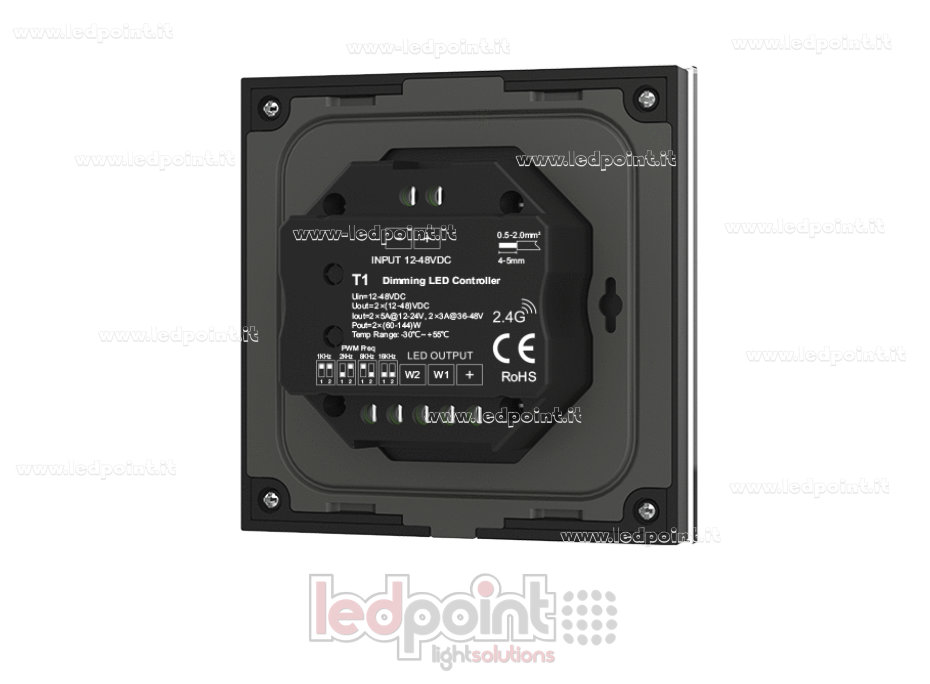 Contrôleur et télécommande murale noire monochrome tactile 4 canaux*3 A, 12-24 V CC, RF 2,4 GHz Contrôleur et télécommande murale noire monochrome tactile 4 canaux*3 A, 12-24 V CC, RF 2,4 GHz