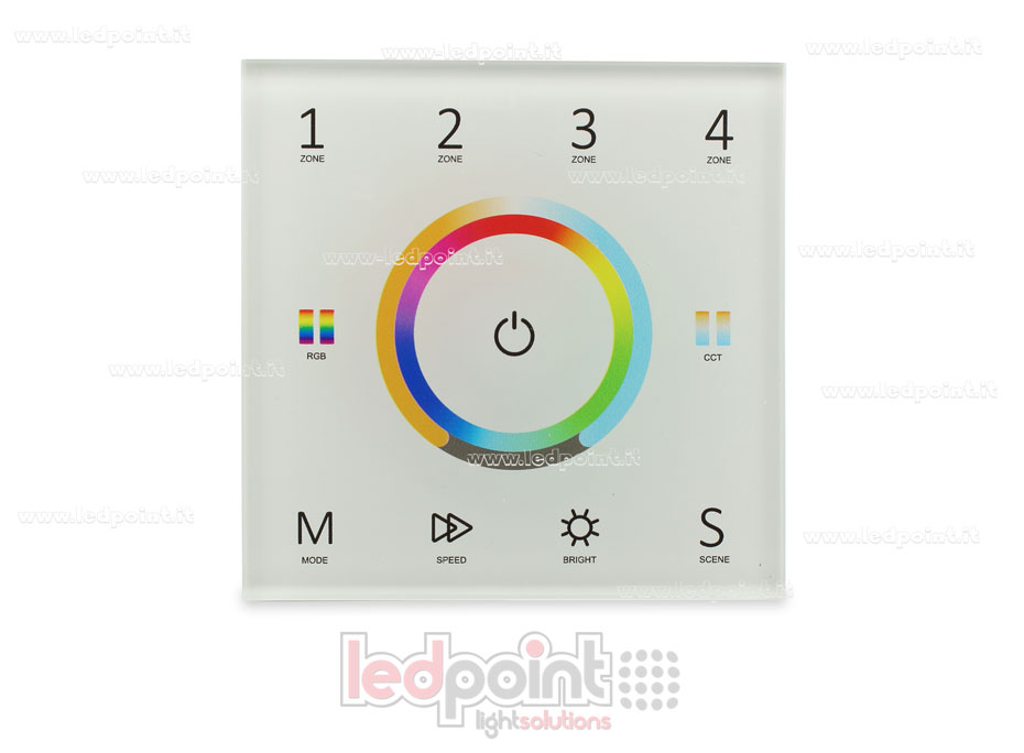 Télécommande maître RGB+CCT 4 zones blanc murale RF2.4G + DMX512