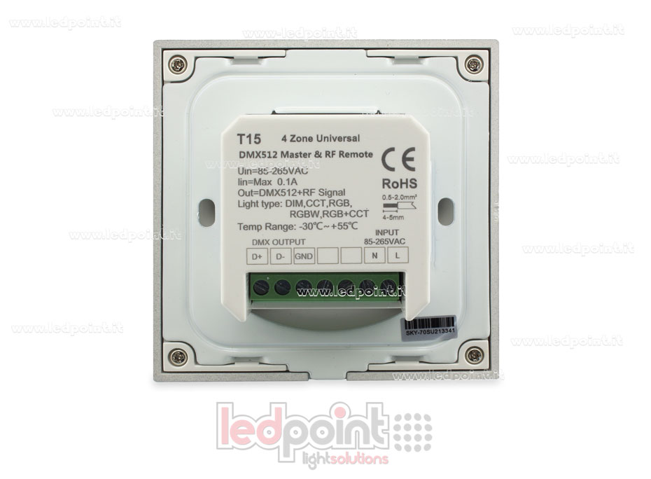 Télécommande maître RGB+CCT 4 zones blanc murale RF2.4G + DMX512