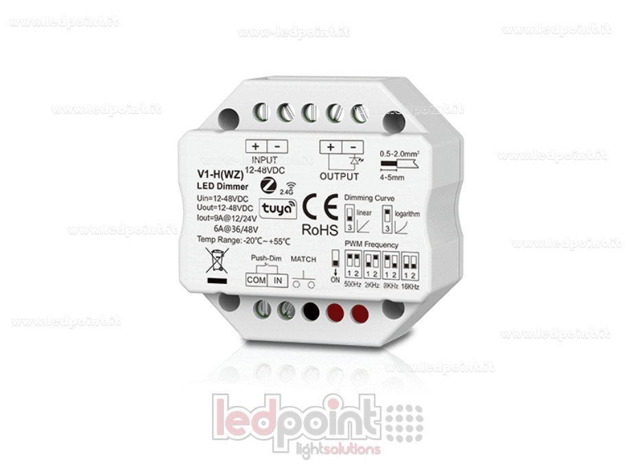 Récepteur variateur Zigbee & RF pour boîte de dérivation murale, monochrome avec bouton, 1CH6A/9A, 12-48VDC, RF 2,4G
