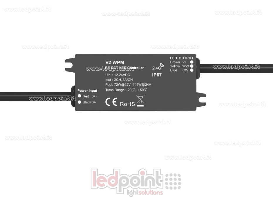 Mini-contrôleur LED RF CCT, IP67, 12/24 V, 3 A*2 canaux, RF 2,4 GHz Mini-contrôleur LED RF CCT, IP67, 12/24 V, 3 A*2 canaux, RF 2,4 GHz