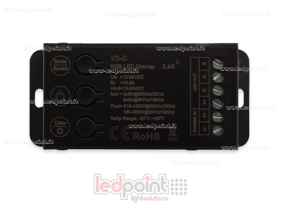Contrôleur récepteur RGB 12-24V, 3 canaux*6A avec 3 boutons et PWM sélectionnable, RF 2.4G