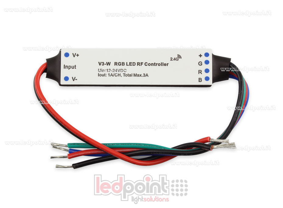 Mini récepteur variateur, pour installation profilée, RGB, 12 / 24V, 3ch 1A / CH, RF 2.4G