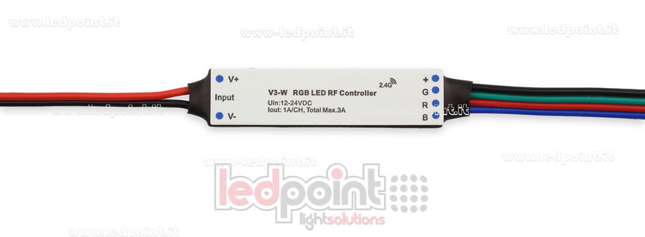 Mini récepteur variateur, pour installation profilée, RGB, 12 / 24V, 3ch 1A / CH, RF 2.4G