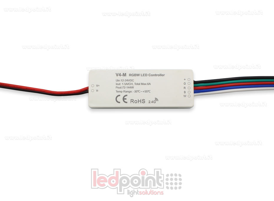 Récepteur variateur mini RGBW 12/24V, 4ch*1,5A, RF 2.4GHz