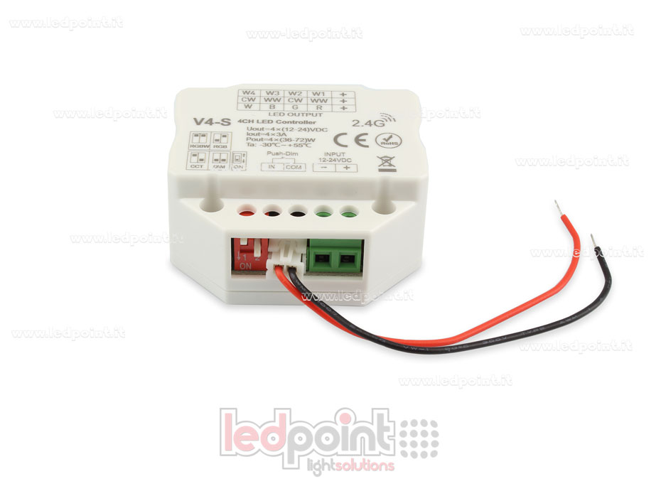 Récepteur variateur RGBW avec bouton/Triac 12/24V, 4ch*3A, RF 2.4G, installation sur boîte murale pour interrupteurs