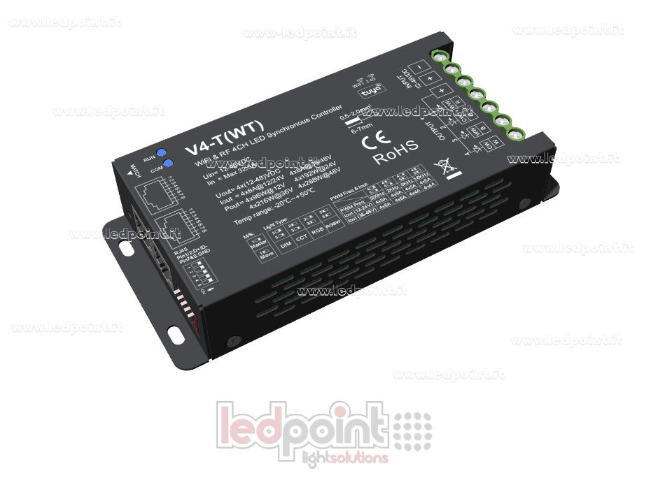 Récepteur contrôleur synchronisé Wifi et RF avec 12/48 VCC, 4 canaux*8 A, Wifi+RF 2,4 G