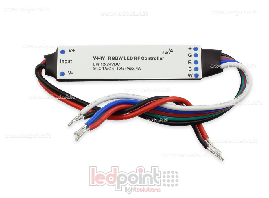 Récepteur controller mini RGBW 12/24V, 4ch*1A, max 75W, RF 2.4GHz