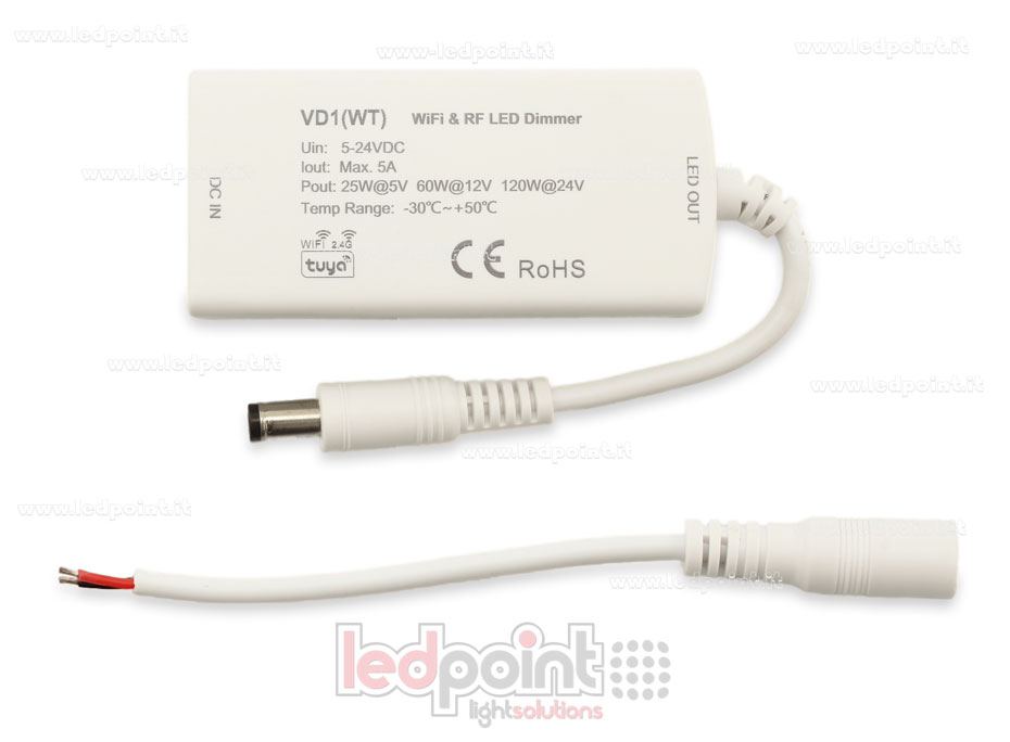 Récepteur variateur monochrome avec 3 boutons 5/24V, 1ch*5A, Wi-Fi et RF 2.4G