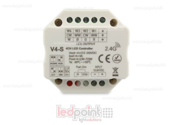 Image de Récepteur variateur RGBW avec bouton/Triac 12/24V, 4ch*3A, RF 2.4G, installation sur boîte murale pour interrupteurs
