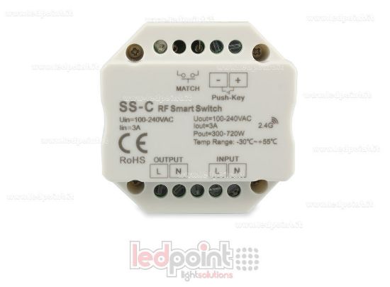 Image de Contrôleur monochromatique 100-240VAC, on/off, non dimmable, 3A, push dim, RF 2.4G, pour boîte murale