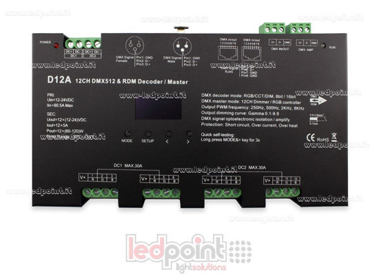 Image de DMX 512 décodeur avec écran oled, 12 canaux 5 A chacun, tension 12-24V DC