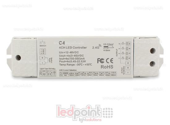 Image de Variateur récepteur monocouleur, CCT, RGB et RGBW avec bouton 12/48V, 4ch*150-500mA courant constant , RF 2.4G