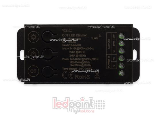 Image de Récepteur contrôleur CCT 12-24V, 2ch*10A avec 3 boutons et PWM sélectionnable, RF 2.4G