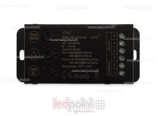 Image de Contrôleur récepteur RGB 12-24V, 3 canaux*6A avec 3 boutons et PWM sélectionnable, RF 2.4G