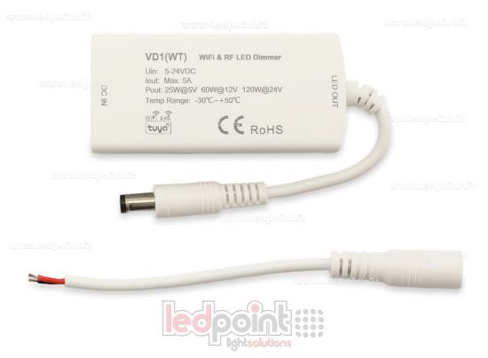 Image de Récepteur variateur monochrome avec 3 boutons 5/24V, 1ch*5A, Wi-Fi et RF 2.4G