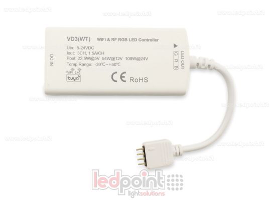 Image de Récepteur variateur RGB avec 3 boutons 5/24V, 1ch*5A, Tuya App et 2.4G RF