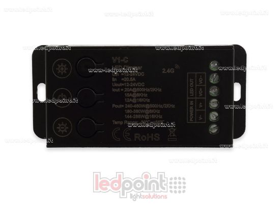 Image de Récepteur contrôleur monochrome 12-24V, 1ch*20A avec 3 boutons et PWM sélectionnable, RF 2.4G