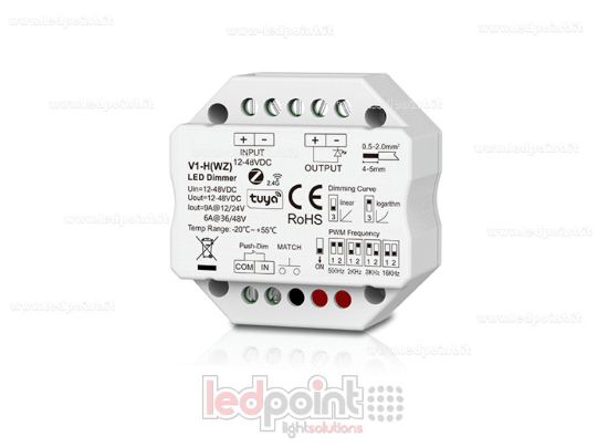 Image de Récepteur variateur Zigbee & RF pour boîte de dérivation murale, monochrome avec bouton, 1CH6A/9A, 12-48VDC, RF 2,4G