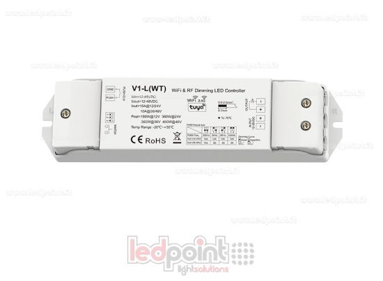Image de Récepteur variateur monochrome avec bouton-poussoir, Wi-Fi et RF, 1 canal * 15 A 12/24 V ou 1 canal * 10 A 36/48 V RF 2,4 GHz