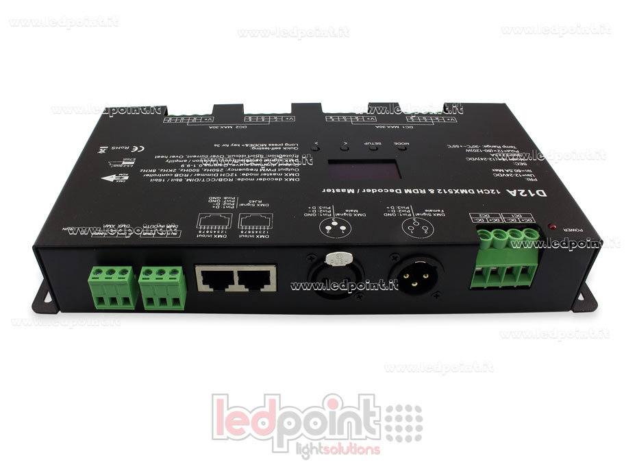 DMX 512 décodeur avec écran oled, 12 canaux 5 A chacun, tension 12-24V DC SK-D12A
