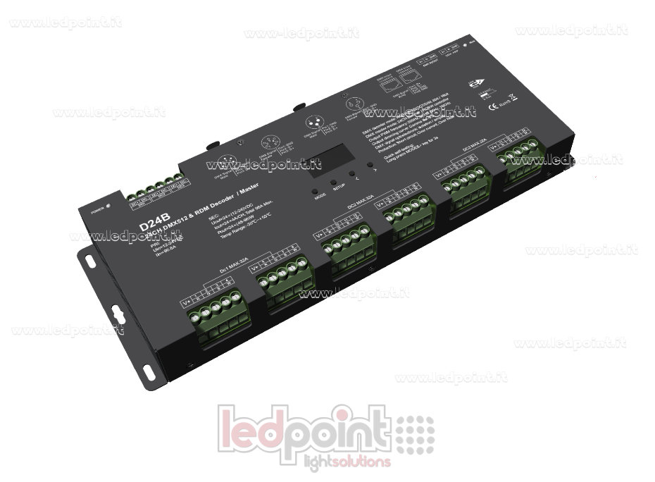 Décodeur DMX512 24 canaux avec affichage OLED, 4A par canal, entrée 12-24V DC SK-D24B Décodeur DMX512 24 canaux avec affichage OLED, 4A par canal, entrée 12-24V DC SK-D24B