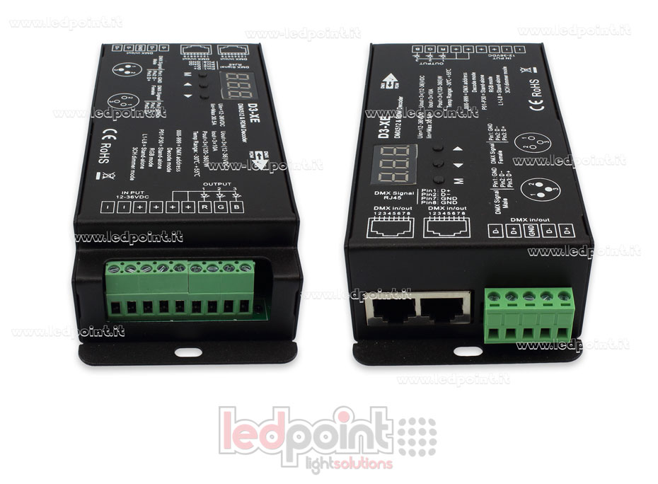 DMX 512 & RDM décodeur, 3 canaux 10A chacun, tension 12-36V DC. XLR3, RJ45 SK-D3-XE