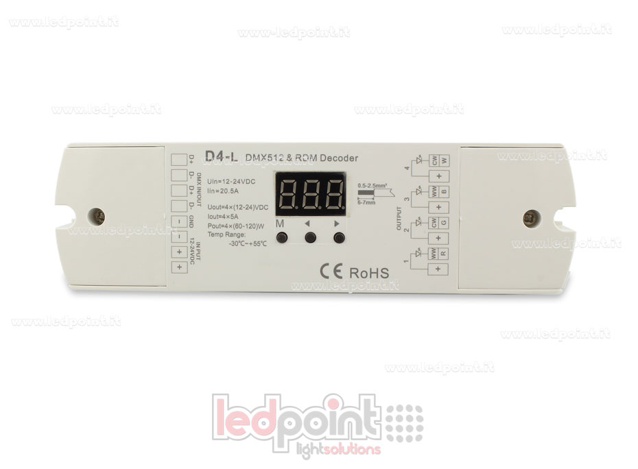 DMX 512 décodeur, 4 canaux 5A chacun, tension 12-24V DC SK-D4-L