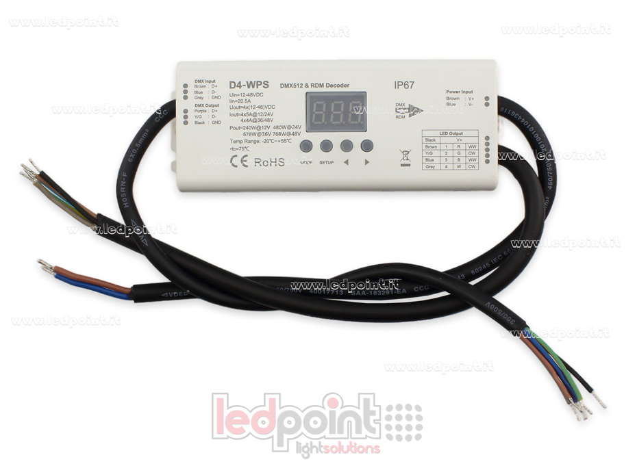 DMX 512 décodeur IP67 étanche, 4 canaux 5A chacun, tension 12-36V DC SK-D4-WPS