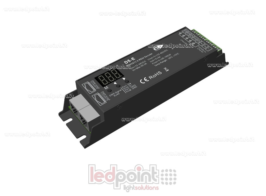 DMX 512 & RDM décodeur, 5 canaux 4A chacun, tension 12-48V DC, RJ45 SK-D5-E