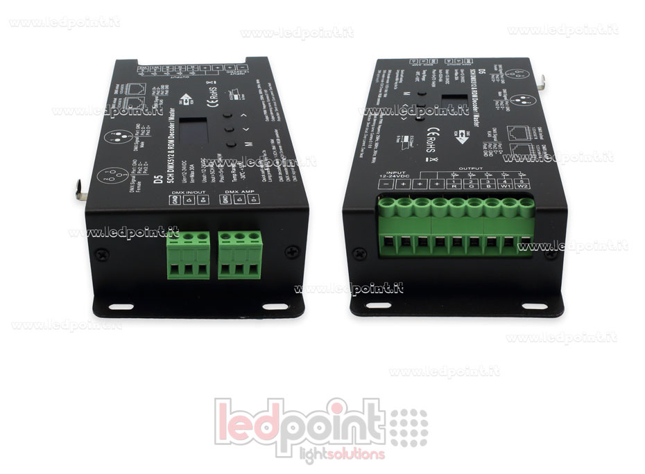 DMX 512 & RDM décodeur, 5 canaux 6A chacun, tension 12-24V DC, XLR3 e RJ45 SK-D5