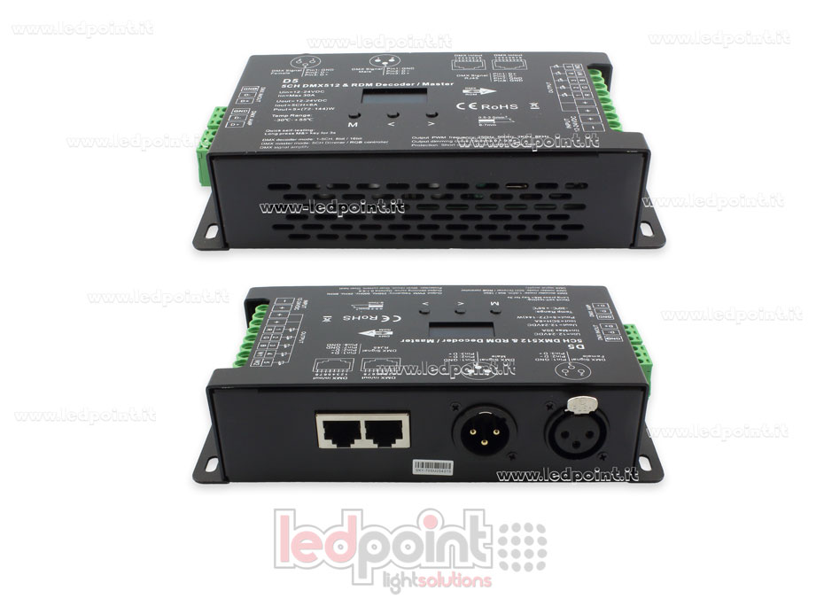 DMX 512 & RDM décodeur, 5 canaux 6A chacun, tension 12-24V DC, XLR3 e RJ45 SK-D5