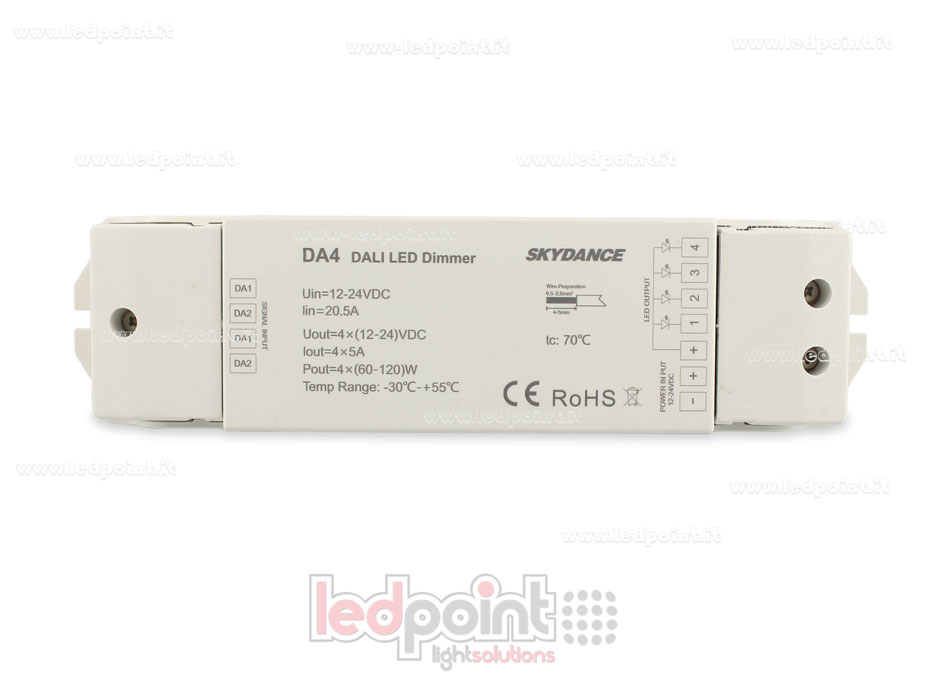 Dimmer DALI, 4 canaux 5A, 12-24V DC, tension constante (DT6) SK-DA4
