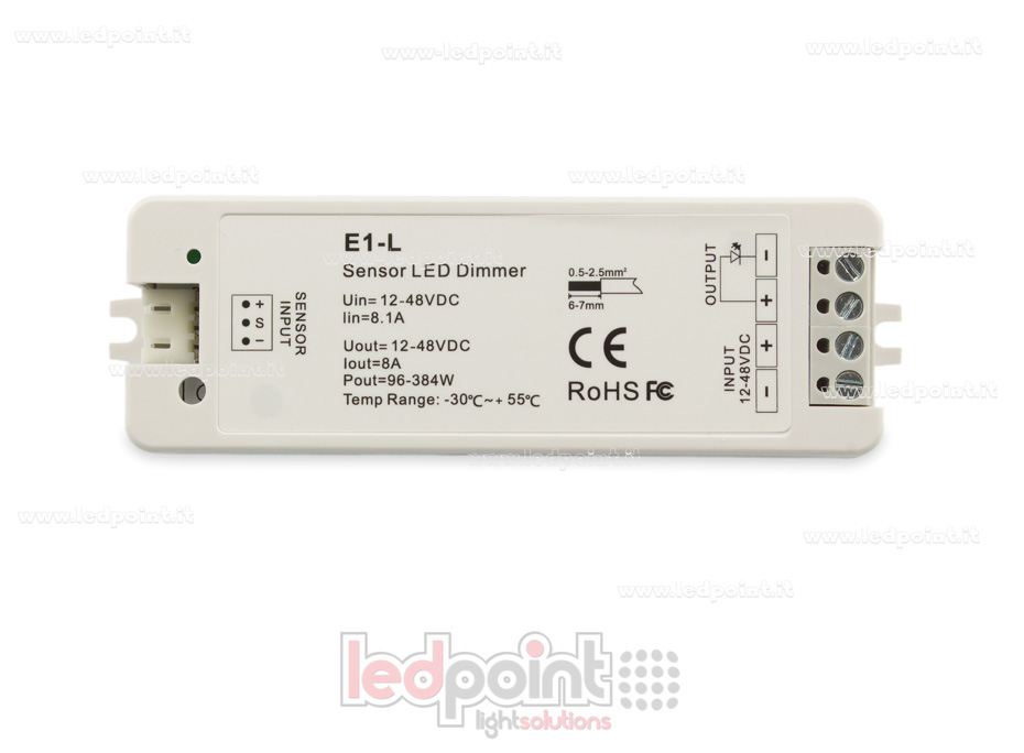 Variateur on/off monochromatique avec sortie pour capteurs 12/48V, 1chx8A SK-E1-L