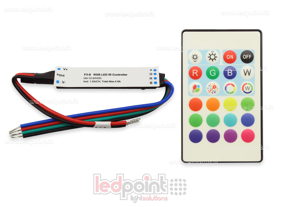 Récepteur variateur mini IR RGB avec télécommande 12/24V, 3ch 1,5A/CH SK-F3-S